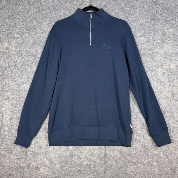 Lindbergh Men's Navy Blue Half Zip Sweater Scandinavian Minimalist Pullover - Picture 2 of 16